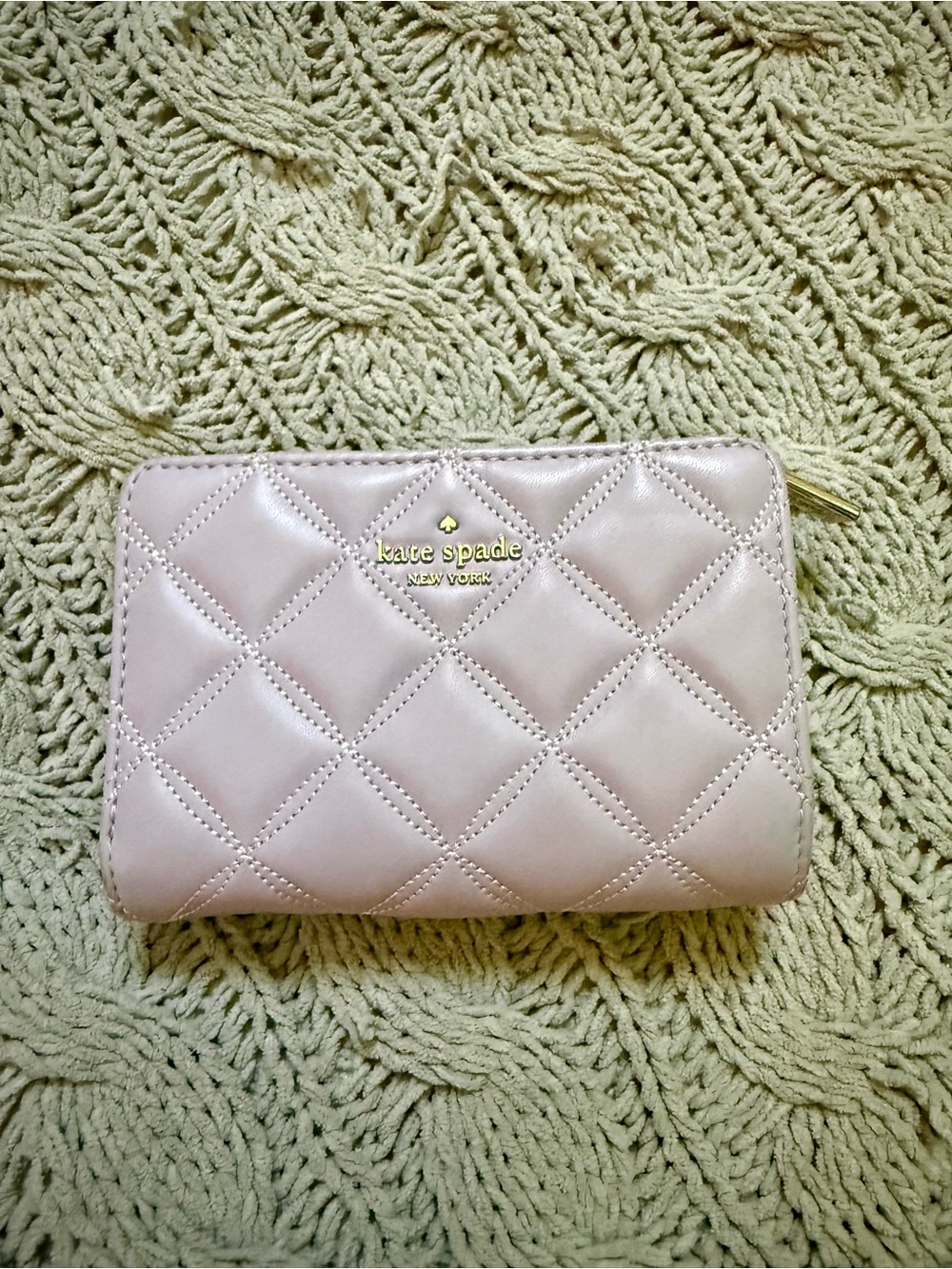 Kate Spade Faux Leather Quilted Light Purple Zip Wallet with Gold Hardware